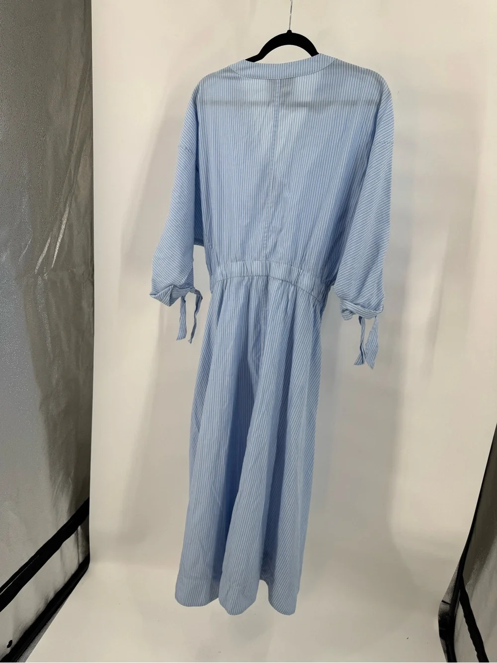 3.1 Phillip Lim Light Blue Striped V-Neck Belted Midi Dress